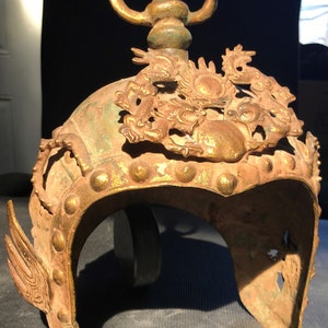 Vietnamesischer Tuong Oper Helm: Bronze Kriegsherren Kostüm, im Tran Dynastie Stil