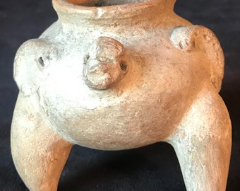 Terra Cotta Tri-Pod Pottery Vessel Man/Animal, Zoomorphic, Pottery from Costa Rica