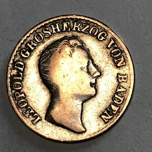 Rare Germany Baden 6 Kreuzer Léopold I 1835 Silver Coin