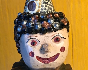 Antique Handmade Hand Painted Windup Wooden Clown Music Box Working