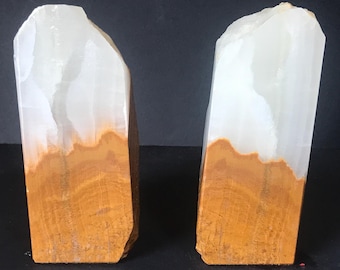White Onyx Bookends with Rugged Edge - Polished Stone from Mexico