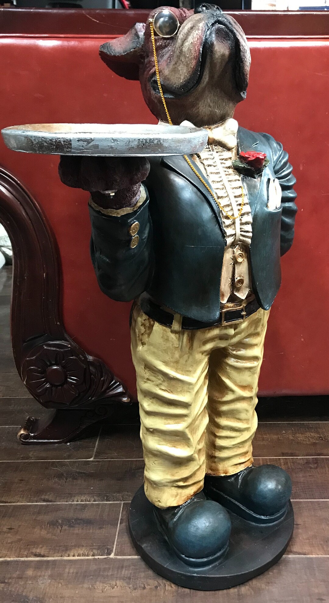 Large Bulldog Boxer Butler Statue W Tray Holder Etsy