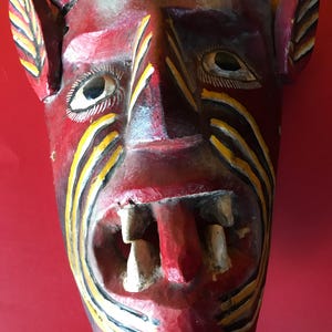 Vintage Handmade/Painted Mexican Guerrero Folk Mask of Diablo (Devil), Ceremonial, Festival