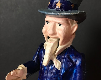 Vintage Uncle Sam Mechanical Coin Bank w/ Stopper Cast Iron Works Patriotic Limited