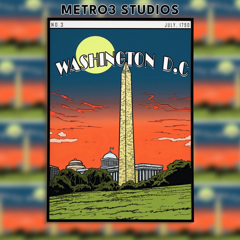 Washington Monument Art, Washington DC Wall Art, Comic Book Poster