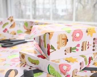 Jellycat Kawaii Wrapping Paper | Cute Cartoon Gift Wrap | Croissant, Donut, Marshmallow, Bear, Cake, Pancakes & More