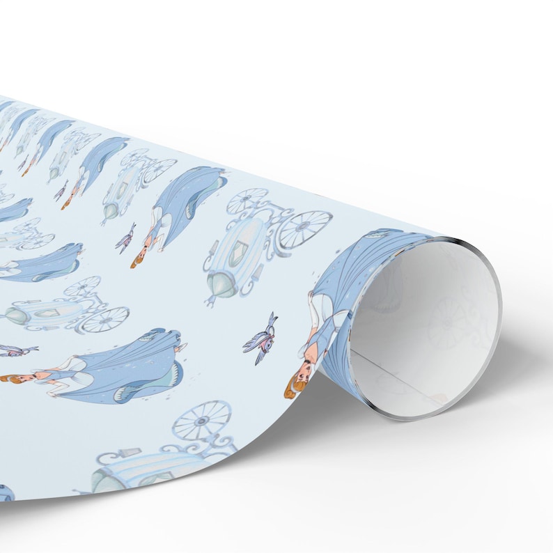Cinderella Wrapping Paper | Light Blue Princess Gift Wrap | Fairytale Birthday Decor | Disney Princess Party image 3