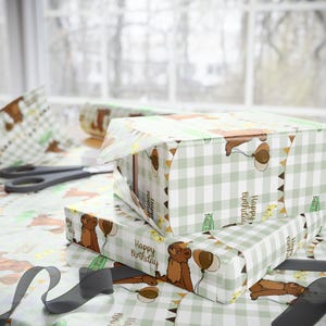 Little Bear Wrapping Paper | 1st Birthday Gift Wrap | 2000s TV Show Inspired | Green Checkered Bear |