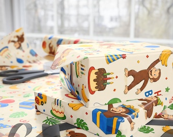 Monkey Happy Birthday Wrapping Paper| Banana Party Wrapping Paper