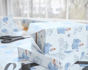 Cinderella Wrapping Paper | Light Blue Princess Gift Wrap | Fairytale Birthday Decor | Disney Princess Party