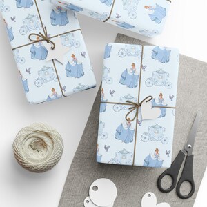 Cinderella Wrapping Paper | Light Blue Princess Gift Wrap | Fairytale Birthday Decor | Disney Princess Party image 2