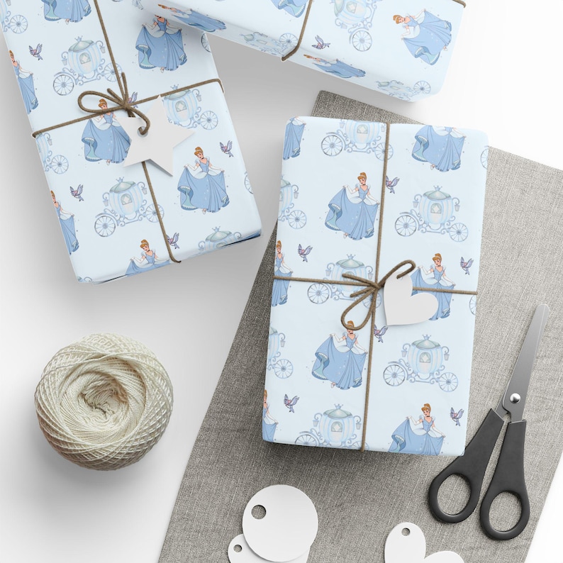 Cinderella Wrapping Paper | Light Blue Princess Gift Wrap | Fairytale Birthday Decor | Disney Princess Party image 2