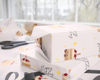 Cute Plush Cake Birthday Wrapping Paper | Kawaii Squishy Cake Gift Wrap | Pastel Birthday Gift Paper | Soft Party Wrap for Kids & Teens
