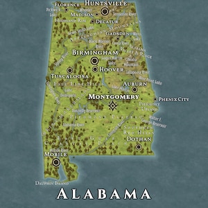 Carte DnD Alabama - État américain Vie réelle