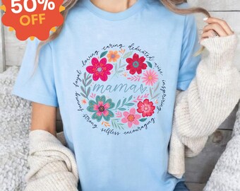 Floral Mama Shirt, She Is Mom Adjectives Design, Abstract Floral Mom Tee, Mother’s Day Gift, Trendy Mama Shirt for Women