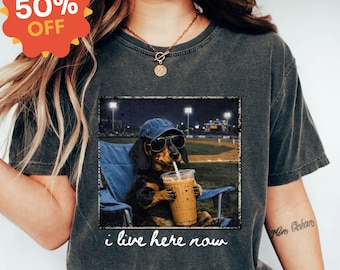 Dachshund Baseball Mama T-Shirt: "I Live Here Now" Dog Lover Tee