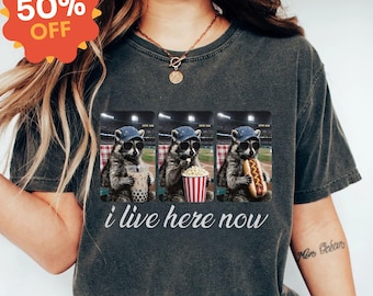 Raccoon Baseball Shirt, I Live Here Now Raccoon Tee, Sports Mom Gift