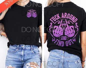 Mano scheletrica 2 lati PNG – Divertente citazione di "F*ck Around Find Out", grafica umoristica audace, PNG stampabile a sublimazione, regalo per lui e suo padre