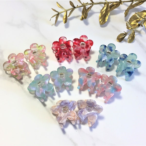 2-Pack Mini Flower Claw Clip,  A pack of 2 Marble Mini Daisy Claw Clips, Acetate Small Floral Hair Claw,  Hair Claw for Thin Thick Hair