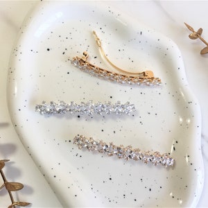 Skinny Cubic Zirconia French Barrette, Sparkle CZ Hair Barrette, Elegant Crystal Wedding Barrette, Bridal Prom Rhinestone Hair Barrette