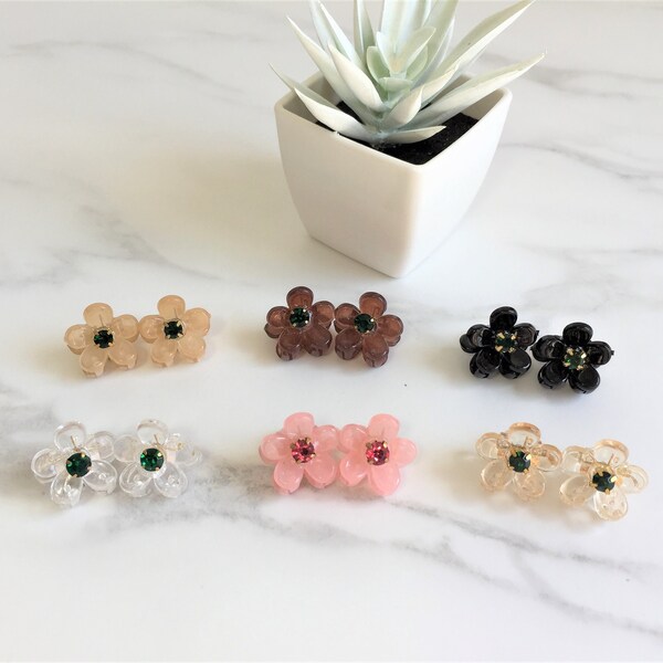 2-Pack Mini Rhinestone flower Hair Claw Clip, Mini Daisy Hair Claw, Cute Hair Claw, Hair Claw for Thin Hair, Small Hair Claw, Gift For Her