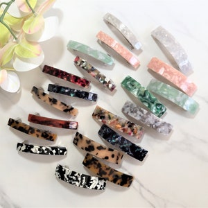 3" Rectangle Arched Marble French Barrette, Tortoise Shell Hair Barrette, Double Clasp Acetate Barrette, Barrette for Thin Thick Hair