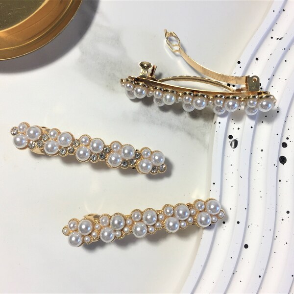 Petite barrette française en strass perlé, 2,6 po. Barrette française en cristal perlé, barrette française de mariage, barrette pour cheveux fins