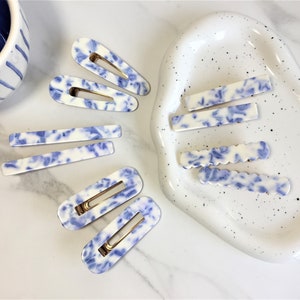 2-Pack Blue and White Porcelain Pattern Hair Clips, Blue Marble Alligator Hair Clips, A Pack of 2 Acetate Hair Clips, Hair Pins