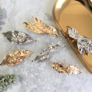 Metal Leaves French Barrette, Half updo hair Barrette for Thin Thick Hair, Small Gold Silver Hair Barrette, Minimal Elegant Hair Barrette