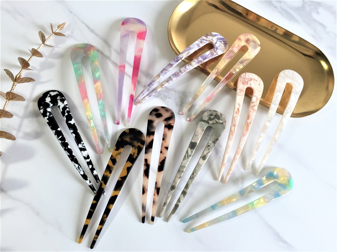 Tortoise Shell Hair Stick, Acetate Marble U Hair Pin, Bun Holder, Hair