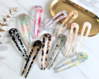 Tortoise Shell Hair Stick, Acetate Marble U Hair Pin, Bun Holder, Hair Fork, Hair Picks, Simple Minimalist Hair Pick, Up-do Bun Maker