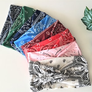 Bandana Stretchy Turban Headband, Wide Paisley Bandana Headband, Soft Jersey Spring Summer Headband, Adult Turban Headband, Boho Headband