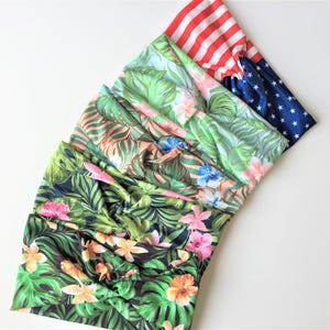 Flower Jersey Twist Headband, Wide Soft Stretchy Headband, 4th of July American Flag Headband, Spring Summer Turban Headband, Boho Headband