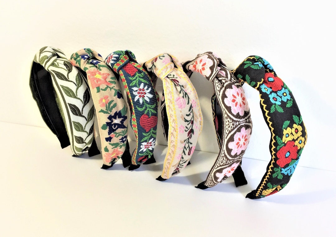 Embroidered Botanical Headband Flower Headband Embroidered Etsy