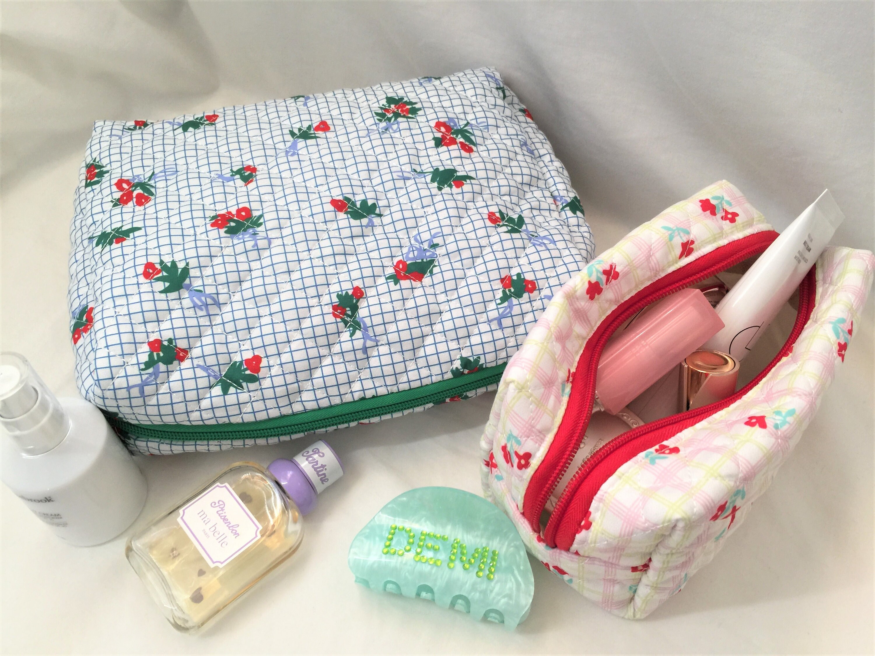 Floral Quilted Makeup Bag Cute Style Travel Zipper Cosmetic - Temu