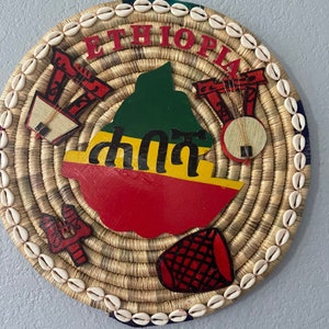Handwoven Ethiopian Sefed Wall Decor: Cowry Shells & Wood (11.5&quot; inch)
