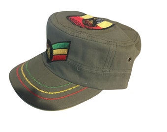 Handmade Rasta Cap: Ethiopian Flag Lion of Judah Embroidered Hat