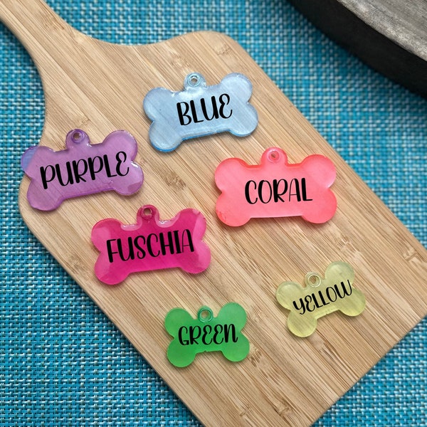 Acrylic Pet tag, Glow in the dark name tag, Custom Pet Tag, resin pet name tag, clear pet tag, quiet pet tag, personalized pet