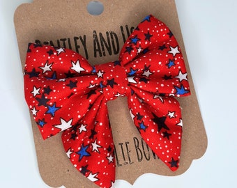 Star dog bow, girl Dog bow, cat bow, dog accessories, 4th of July pet, Independence day dog, puppy bow, The Starry - Sailor Bow