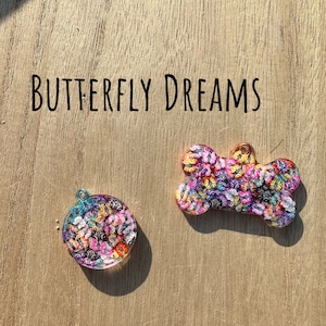Custom Pet Tag, Personalized pet tag, dog tag, pet tag for dogs, cat tag, resin dog tag, silent pet tag, Butterfly Dreams - Pet Tag