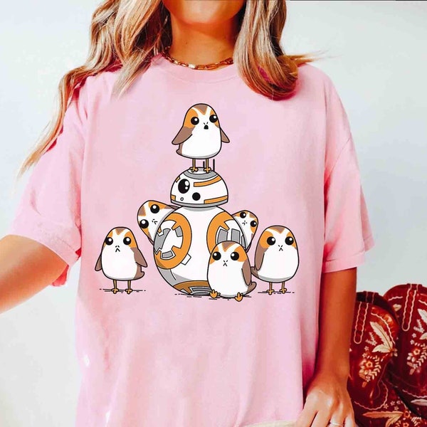 Cute Star Wars Porgs Having Fun With BB-8 Portrait Shirt, Unisex T-shirt Family Birthday Gift Adult Kid Toddler Comfort Colors Tee
