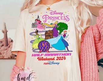 Disney Princess Half Marathon Weekend 2024 T-shirt, runDisney Tiana Ariel Elsa Rapunzel Runner Matching Tee, Disneyland Family Trip Gift