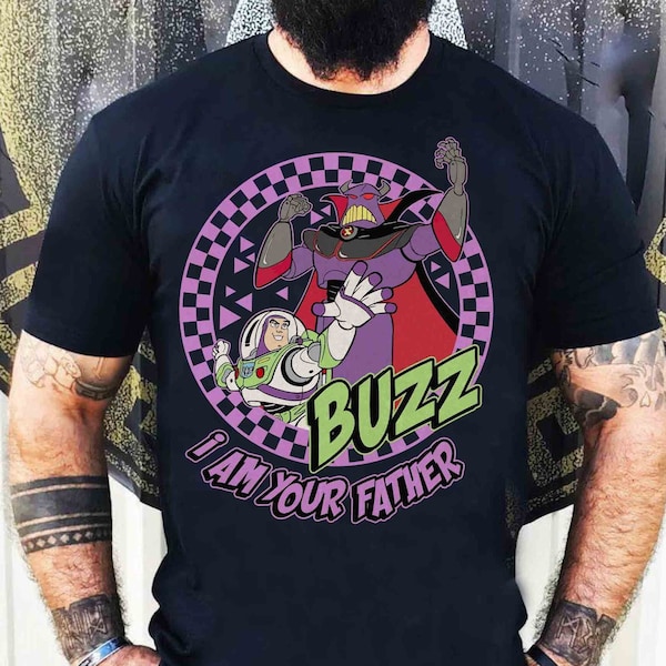 Zug en Buzz Lightyear ik ben je vader geruit retro T-shirt, Disney Pixar Toy Story Tee, papa cadeau-ideeën, papa verjaardag familie-uitje
