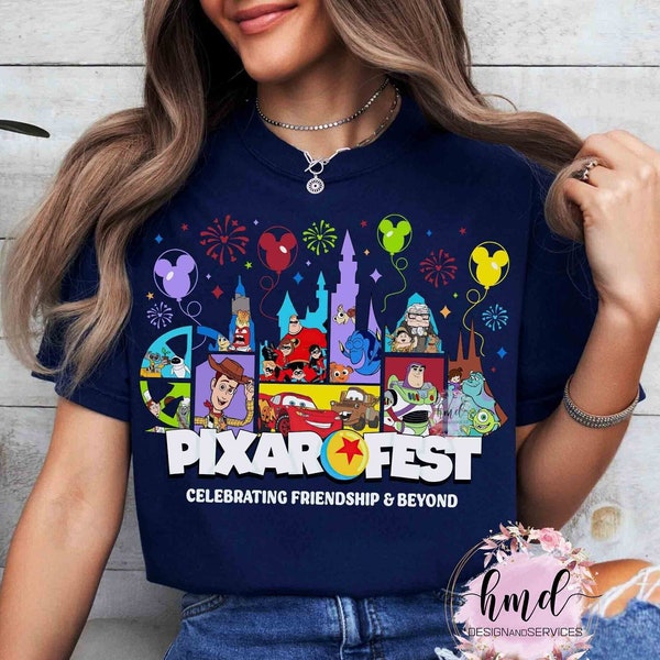 Disneyland Castle Pixar Fest 2024 Shirt, Disney Characters Celebrating Friendship & Beyond Tee, Pixar Pals Playtime Party, Family Trip
