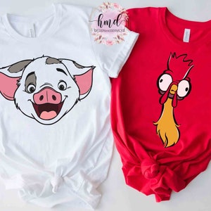 Cute Pua Pig and Hei Hei Chicken Big Face Costume T-shirt, Disney Moana Halloween Matching Tee, Disneyland Family Birthday 2024 Trip