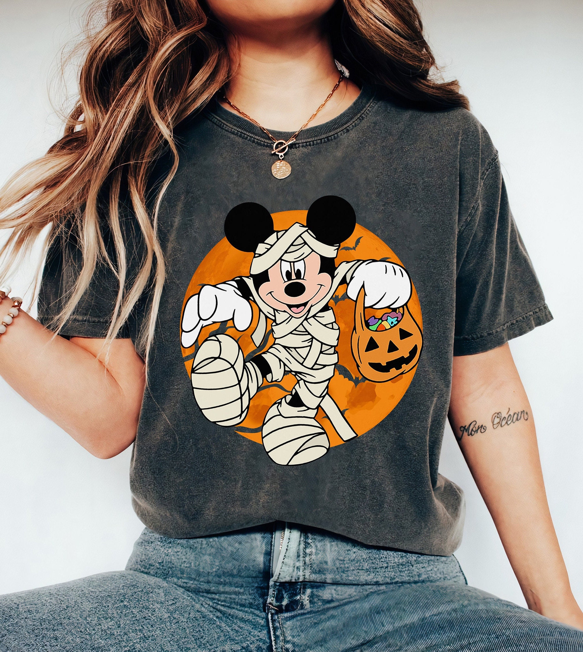 Discover Disney Mickey Mouse Mummy Pumpkin Halloween Graphic Tee Disneyland Trip T-Shirt