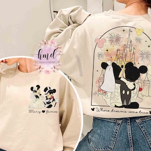 Personalized Where Dreams Come True Watercolor T-shirt, Disney Castle Mickey and Minnie Bachelorette Party Tee, Wedding Gift, Maid of Honor