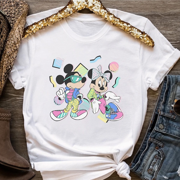 Retro Disney Mickey And Friends Mickey & Minnie 80's Style Shirt, Magic Kingdom, Unisex T-shirt Family Birthday Gift Adult Kid Toddler Tee