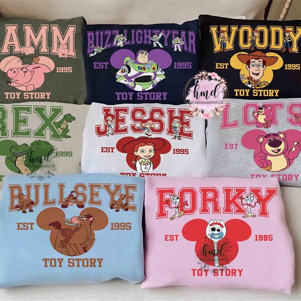 Vintage Toy Story Characters Group Custom T-Shirt, Disney Buzz Woody Rex hamm Aliens Matching Tee, WDW Disneyland Family Vacation Trip Gift