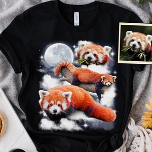 Cute Red Panda With Moon Custom Your Own Photo Unisex T-shirt, Personalized Pet Space Watercolor Portrait Tee, Funny Panda Lover Shirt